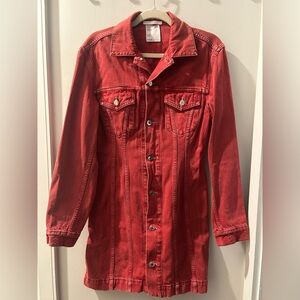 Helmut Lang Femme Trucker Mini Dress in Stone Red Denim